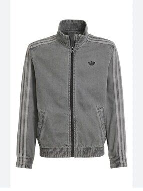 🌟 ADIDAS 🌟 KIDS FIREBIRD DENIM STRIPE TRACK JACKET GRAY SZ S OR 9 - 10 Y